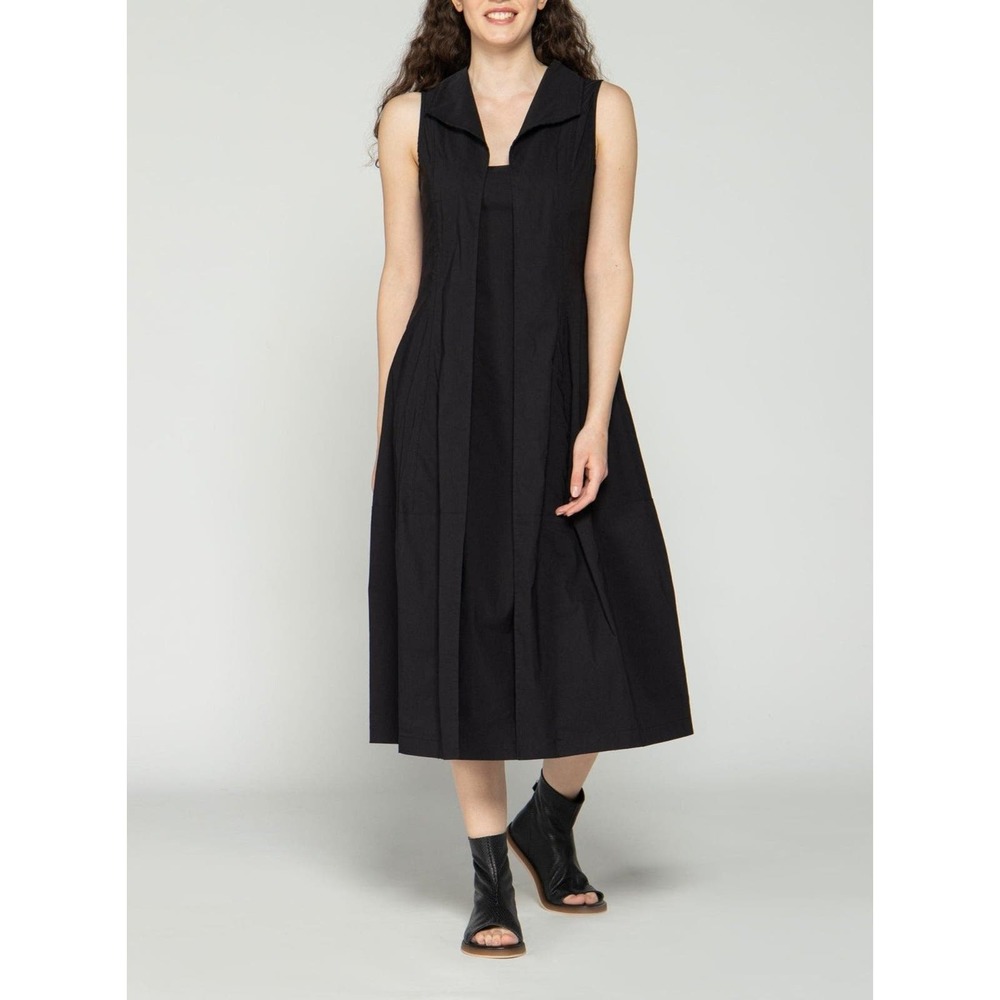 Luukaa Women's V-Neck Dress Size 16 Midi Black Casual Stylish Sleeveless NWT